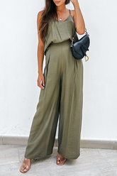 Ensemble deux pièces uni à bretelles spaghetti sans manches et à joint fendu